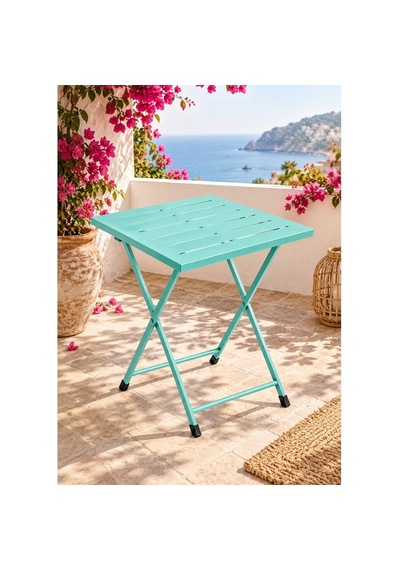 Katlanır Metal Balkon Bahçe Bistro Masa 50x50 Cm Kare Masa 75 Cm Mint Yeşili 1645 Turkuaz