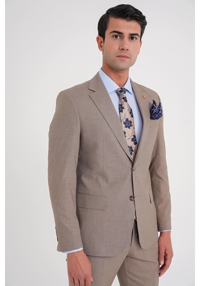 Efor Slim Fit Çift Yırtmaç Esnek Yün Vizon Takım Elbise Tk 918 Vizon