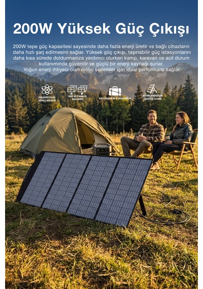200w Taşınabilir Güneş Panelili Kamp & Karavan İçin Katlanabilir Solar Güç Kaynağı