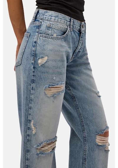 it's basic Kadın Kot Rengi 12s6-32 Bootcut Fit Yırtık Detaylı Denim Jean Mavi