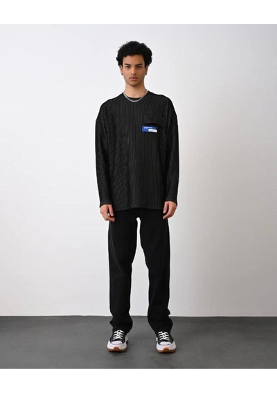 Cep Detaylı Oversize Sweatshirt Siyah
