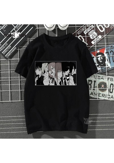 Noıssey Kırmızı Etiket Gala Japon Anime Testere Adam T-shirt Moderl 32 09450 Siyah