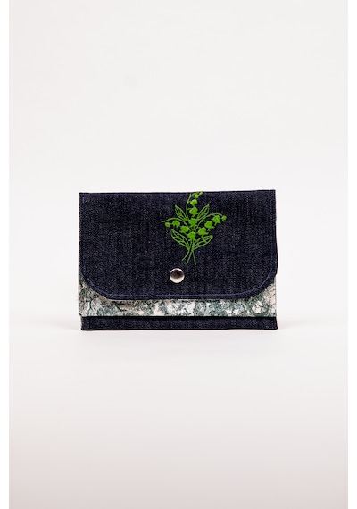 Fabric Craft Bag Kumaş Cüzdan Denim Çift Bölmeli 18x12 Cm Lacivert - Yeşil