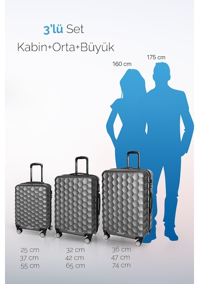 Polo&sky Petek Model Siyah Renk 3'lü Valiz Bavul Seti Siyah
