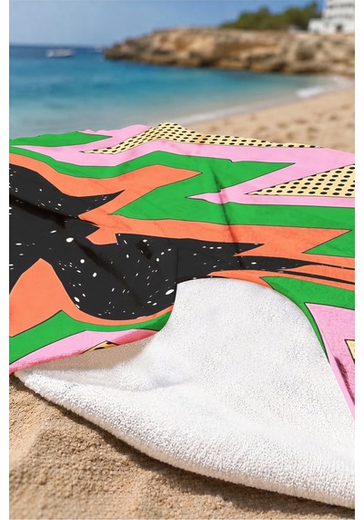 Geometrik Modern Etnik Plaj Havlusu - Renkli Pop Art Zigzag Hızlı Kuruyan Mikrofiber Havlu Sedef Tınısı