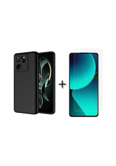 Forzacase Xiaomi Mi 13t Pro Liquid İçi Kadife Lansman Silikon Kılıf + Temperli Cam Ekran Koruyucu Siyah