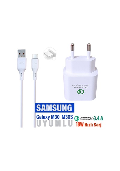 Samsung Galaxy M30 - M30s Uyumlu Şarj Cihazı Ve Kablo Hızlı Şarj