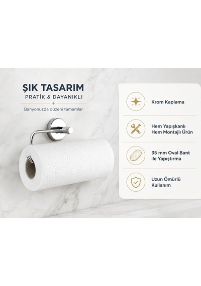 İris Solo Havluluk, Krom Kaplama, Yapışkanlı Ve Vidalı Montaj, 35 Mm Oval Bantlı Rulo Havlu Askısı Cok Renkli