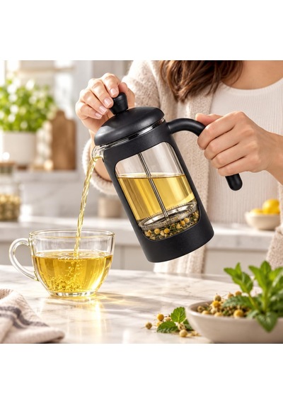 Borosilikat Cam French Press 350 Ml, Siyah Çerçeveli Kavisli Saplı Pistonlu Demlik, Kahve Ve Bitki Çayı Demleme Apa Diğer