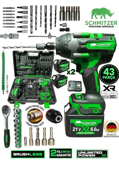 Schmıtzer Sch-9502y Pro 21v 15 Pilli Çift Akülü Kömürsüz Darbeli Vidalama 650 Nm Somun Sıkma Sökme Matkap