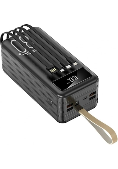 80.000 Mah Powerbank 4 Usb Micro Type-c Lıghtnıng Girişli El Fenerli Taşınabilir Şarj Aleti Siyah