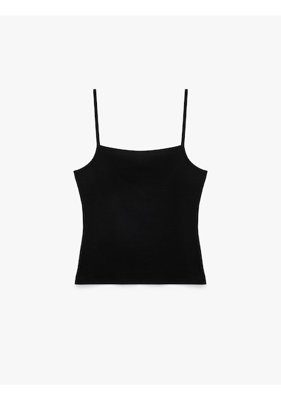 Koton Pamuklu Ribanalı Slim Fit Kare Yaka İp Askılı Atlet Bluz Siyah 7wak10044ek