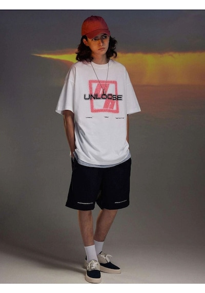 Erkek Beyaz Oversize Unloose Baskılı T-shirt Beyaz