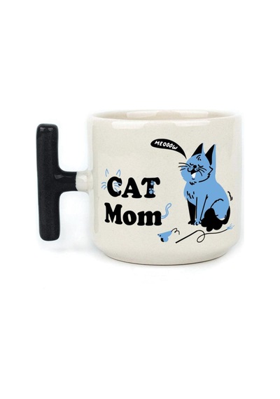 Cat Mom Baskılı Siyah Kulplu T Kupa