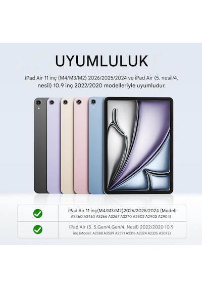 İpad Air 11 İnç M4/m3 Ve Air 4/5 10.9 İnç İle Uyumlu Kapağı Ayrılabilir Mıknatıslı Arkası Sert Kılıf Kapaklı Kılıf