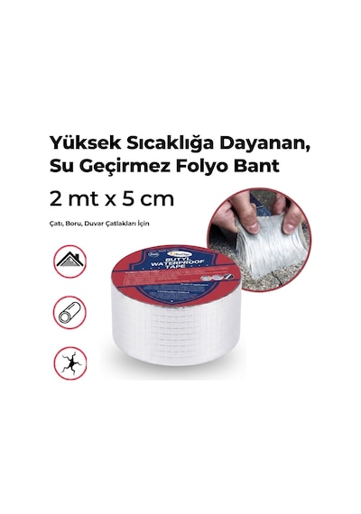 Mcg 2 Mt Yüksek Sıcaklık Dayanan Su Geçirmez Çatı Duvar Çatlak Onarıcı Yapışkan Bant Folyo 5 Cm