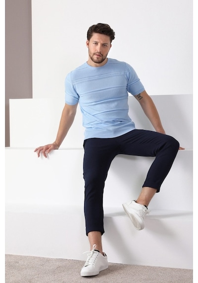 Ferraro Mavi Bisiklet Yaka Erkek Pamuk Triko T-Shirt-Mavi (417934688) Mavi