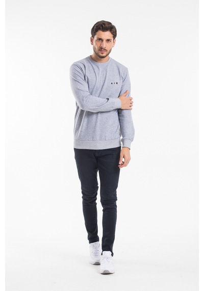 Erkek Bisiklet Yaka Regular Kalıp İnce Air Baskılı Sweatshırt Spr24sw124 Gri Melanj