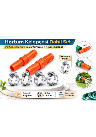 1/2 Hortum Ekleme Aparatı 2 Adet Bağlantı Aparatı Ve 4 Adet Kelepçe Dahil Bahçe Hortum Seti 1