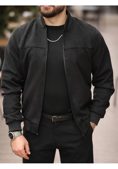 Yeni Sezon Kolej Bomber Süet Ceket Siyah Süet