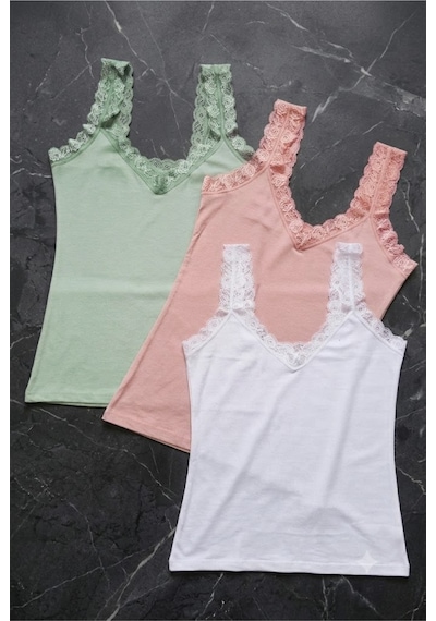 Demirsa Boutique Dantel Askılı Modal Kumaş 3'lü Kadın Atlet Beyaz, Pudra Ve Yeşil Renk Çok Renkli3 Demirsa Boutique Dantel Askılı Modal Kumaş 3'lü Kadın Atlet Beyaz, Pudra Ve Yeşil Renk Çok Renkli3