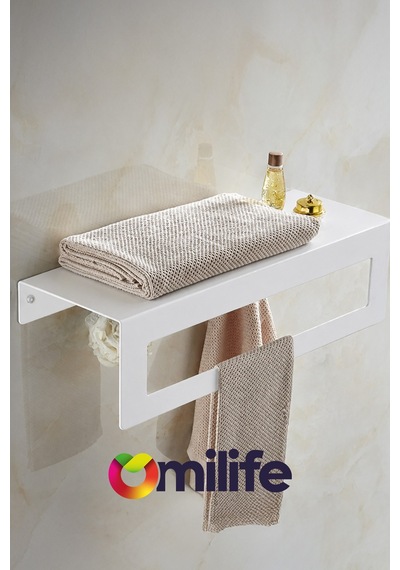 Beyaz Raflı Havlu Askısı Metal Banyo Raflı Havluluk 27 Cm Otel Tipi Duvar Havlu Rafı Diğer