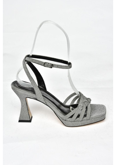 Fox Shoes S569315714 Platin Sim Kalın Topuklu Ayakkabı Platin