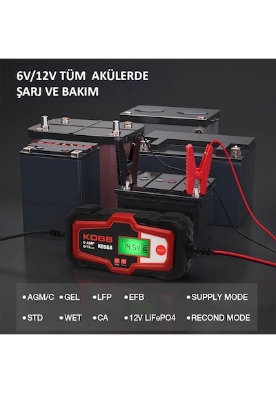 Kobb Kbs6a 6/12v 150a Dijital Akü Şarj / Akü Bakım / Desülfatör Ve Power Supply
