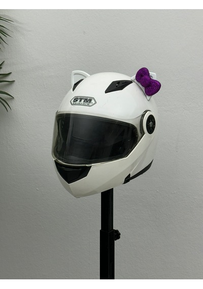 Motor & Motosiklet Mor Fiyonklu Beyaz Kedi Kulak Kask Dış Aksesuarı Diğer