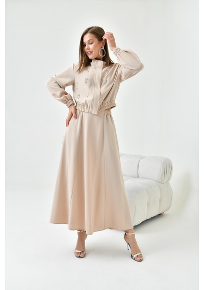 Ftz Women Kadın Simli Crep Etekli Takım Beige 30839-beige Bej