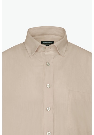 AC&Co / Altınyıldız Classics  Erkek Koyu Bej Comfort Fit Rahat Kesim Gizli Düğmeli Yaka %100 Pamuk Gömlek Koyu Bej