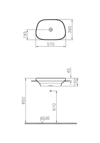 VitrA Frame 5653B401-0016 Tezgah Üstü TV Lavabo Mat Beyaz 58 CM