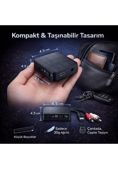 Polham Bluetooth 5.0 Ses Alıcı Ve Verici Rx/tx Tv İçin Kablosuz Kulaklık Adaptörü 3.5mm & Rca Destekli
