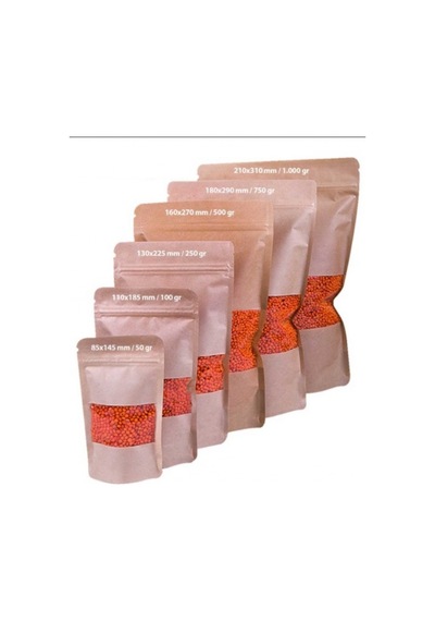 Kraft Pencereli Doypack 110X185X35 Mm 25 Li Paket