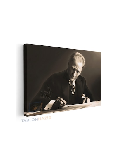 Yatay Kanvas Duvar Tablosu Ataturk Yazi Yazarken Salon Tablosu Ofis Tablosu Ev Hediyesi Dekorasyon