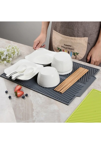 En Büyük Boy Antrasit 44 X 33 Cm Silikon Bulaşık Kurutma Matı Bulaşıklık Bulaşık Altlığı Silikon G Diğer