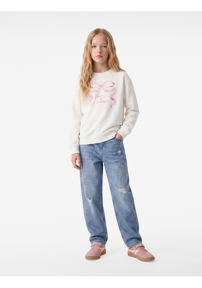 Koton Fiyonk Baskılı Bisiklet Yaka Uzun Kollu Sweatshirt Ekru 7wkg10642ak