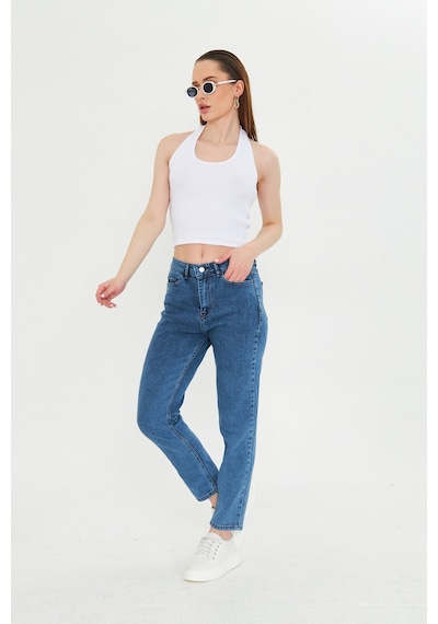 Kutaf Koyu Mavi Slım Fit Mom Jean Koyu Mavi