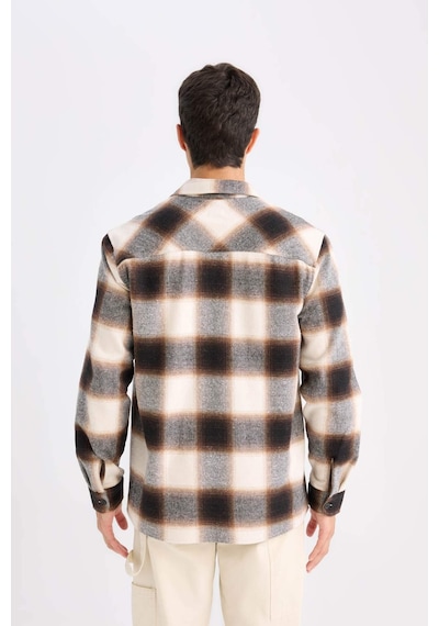 Defacto Regular Fit Polo Yaka Kareli Flanel Uzun Kollu Gömlek D2320AX24AUBN279 Kahve