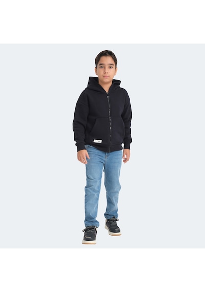 Slazenger LEKAN Çocuk Fermuarlı Kapüşonlu Cepli Lacivert Sweatshirt