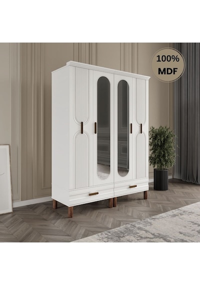 Zen 4 Kapak Ayaklı Tasarım Country Mdf Gardırop Beyaz