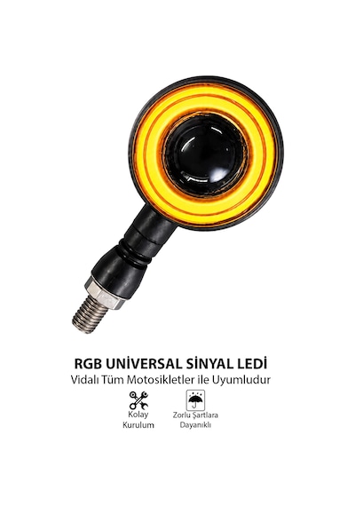 Rgb Motosiklet Led Sinyal Lambası Yuvarlak Angel Halk + Kayan Sinyal Lamba + Kırmızı Flaş İkaz Mod