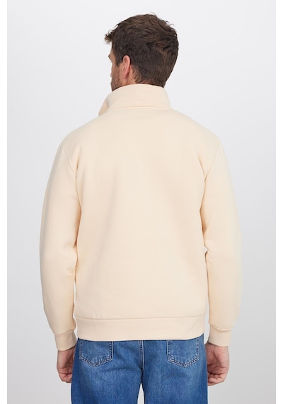 Tudors Unisex Relax Fit Rahat Kesim Pamuklu İçi Polarlı Yarım Fermuarlı Ekru Dik Yaka Sweatshirt-29414