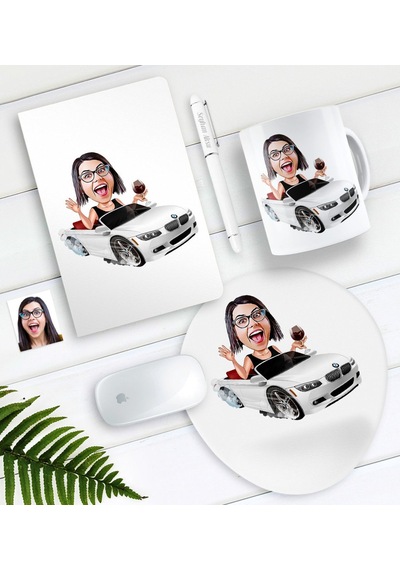 Kişiye Özel Bayan Patron Karikatürlü Defter Kalem Kupa Mouse Pad