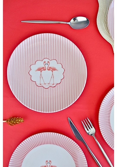 Tabak Evi Flamingo Tuval Pasta Takımı 20cm 4 Kişilik 4 Parça Tvl4ptprs1158 Çok Renkli