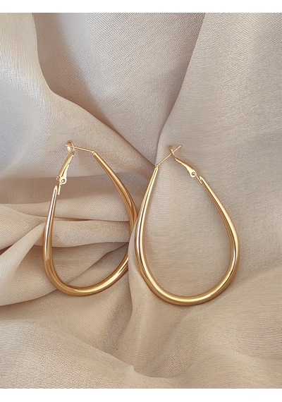 Damla Model Halka Gold Renk Çelik Küpe 6cm Altın