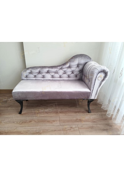 Ters Kol Dekoratif Bihter Koltuk Josefin Puf 110 Cm Siyah Ayak Lila