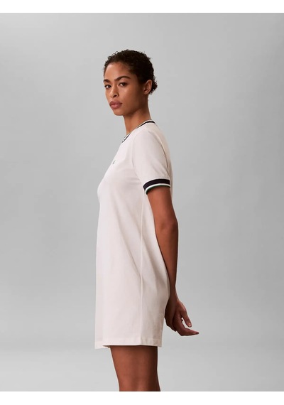 Calvin Klein Ss Ctn Monogram Strı Beyaz Kadın Regular Fit Mini Elbise