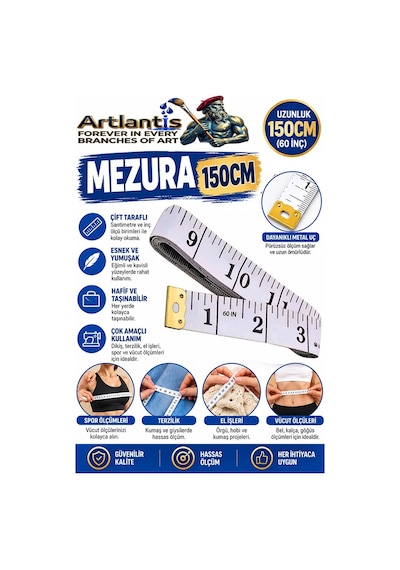 Mezura 150 Cm 1 Adet Renkli Meziro Terzi Baş Vüvut Ölçüm Metresi Beden Ölçmek Mezro Çift Yönlü Beyaz