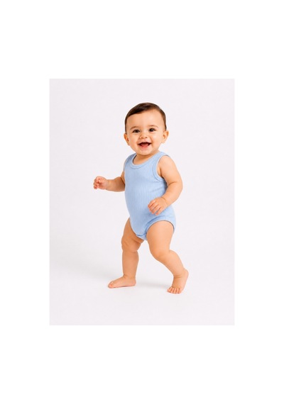 Bebek Atlet Body Pamuklu Ribanalı Çıtçıtlı Kolsuz Bebek Zıbını Mavi